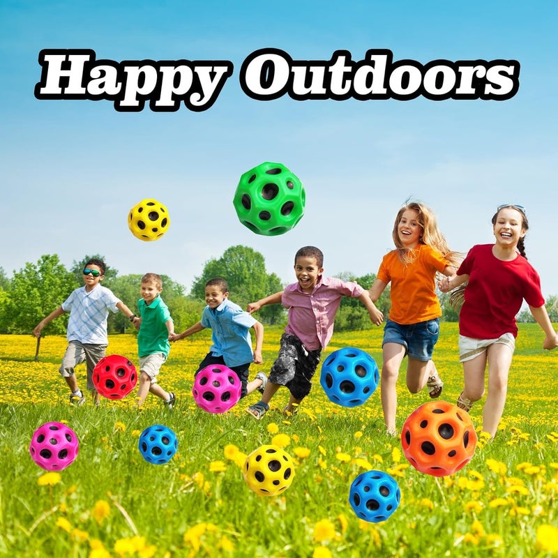 PLUSPOINT كرات الفضاء بشكل قمر، كرة قفز عالية الارتداد، شكل نيزك، كرة مطاطية حسية، كرة تدريب قفز رائعة للعب في الداخل والخارج، سهلة الإمساك والقبض (عبوة من 6) - Image 5