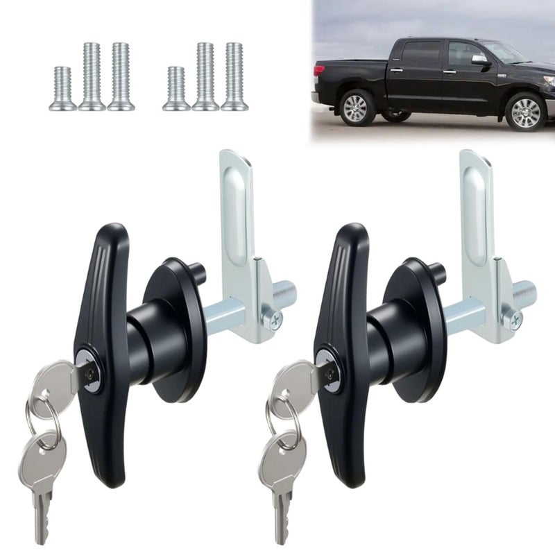 Ojeemii 2PCS Truck Cap Locking THandle Camper Shell Accessories THandle Latch with Keyed Lock Truck Camper Shell Lock Key Alike Black THandle Locks Left Right for Most Truck - Image 2