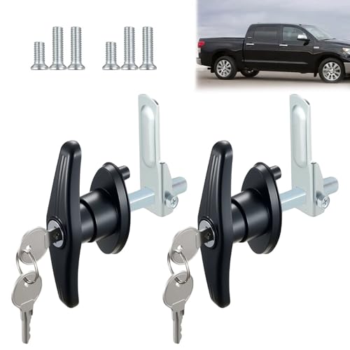 Ojeemii 2PCS Truck Cap Locking THandle Camper Shell Accessories THandle Latch with Keyed Lock Truck Camper Shell Lock Key Alike Black THandle Locks Left Right for Most Truck - Image 1