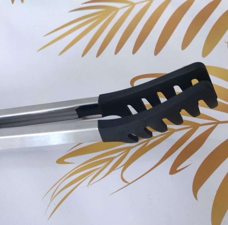 Ebonee Large 12" Black Stainless Steel Pasta Tong with Silicone Tips, Spaghetti Tongs Pasta Server Utensil for Noodles Cooking Baking Food BBQ Kitchen Tools - Image 3