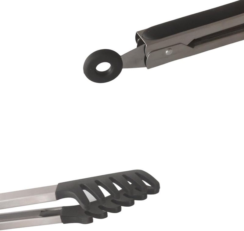 Ebonee Large 12" Black Stainless Steel Pasta Tong with Silicone Tips, Spaghetti Tongs Pasta Server Utensil for Noodles Cooking Baking Food BBQ Kitchen Tools - Image 2
