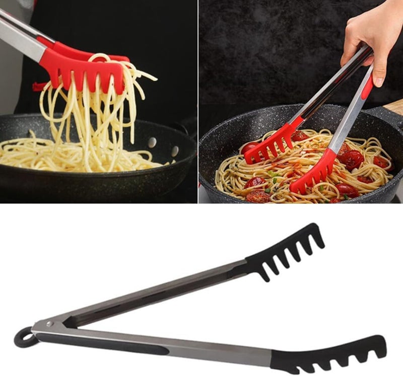 Ebonee Large 12" Black Stainless Steel Pasta Tong with Silicone Tips, Spaghetti Tongs Pasta Server Utensil for Noodles Cooking Baking Food BBQ Kitchen Tools - Image 5