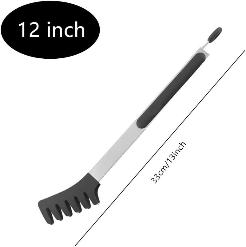 Ebonee Large 12" Black Stainless Steel Pasta Tong with Silicone Tips, Spaghetti Tongs Pasta Server Utensil for Noodles Cooking Baking Food BBQ Kitchen Tools - Image 1