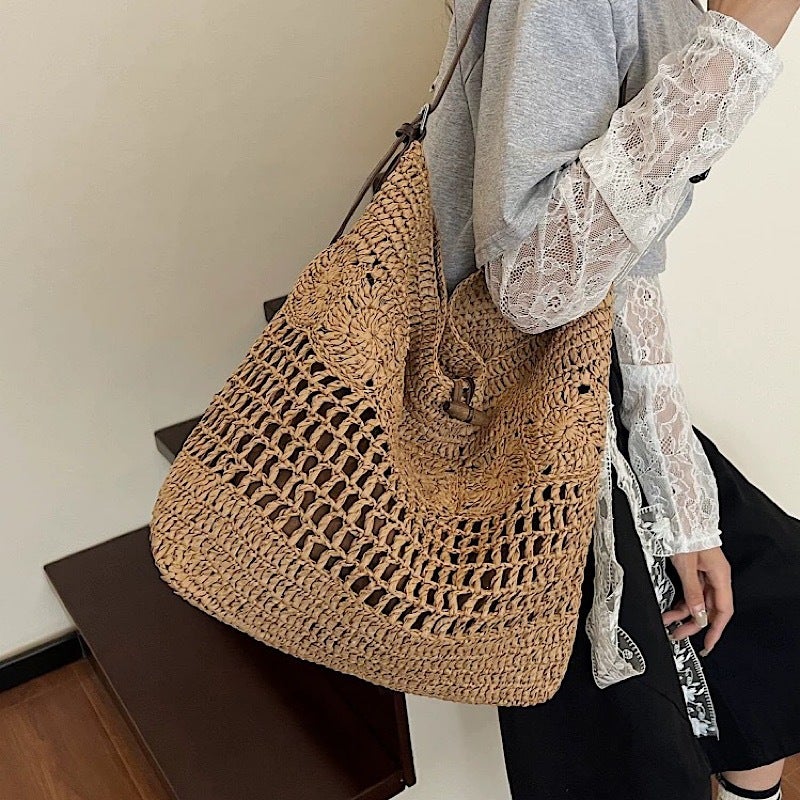 Handwoven Crochet Tote Bag - Large Capacity Straw Crossbody Bag - Image 4