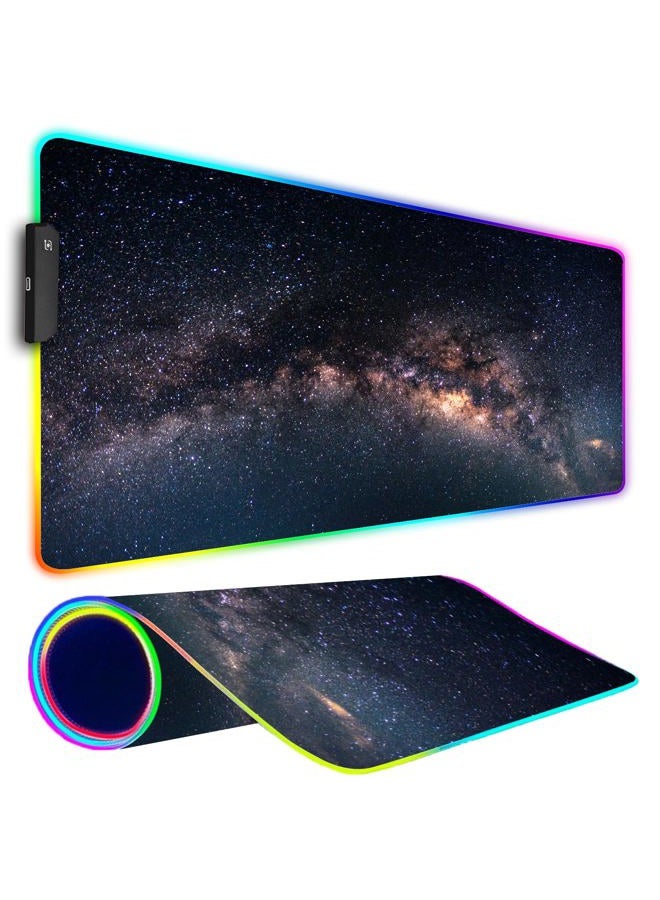 Armanza RGB Gaming Mouse Pad, Large Mousepad with Led Light, Keyboard Pad Gaming Accessories for Desk, Non-Slip Rubber Base Big Mouse Mat for Gamer, 31.5 X 11.8 Inch, Galaxy - Image 1