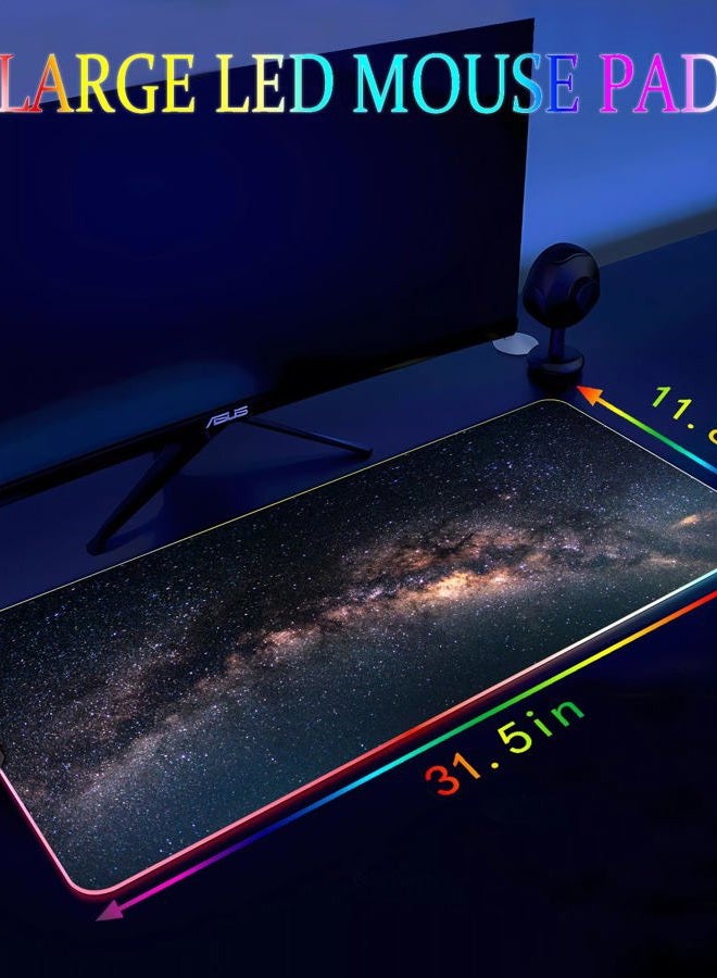 Armanza RGB Gaming Mouse Pad, Large Mousepad with Led Light, Keyboard Pad Gaming Accessories for Desk, Non-Slip Rubber Base Big Mouse Mat for Gamer, 31.5 X 11.8 Inch, Galaxy - Image 4