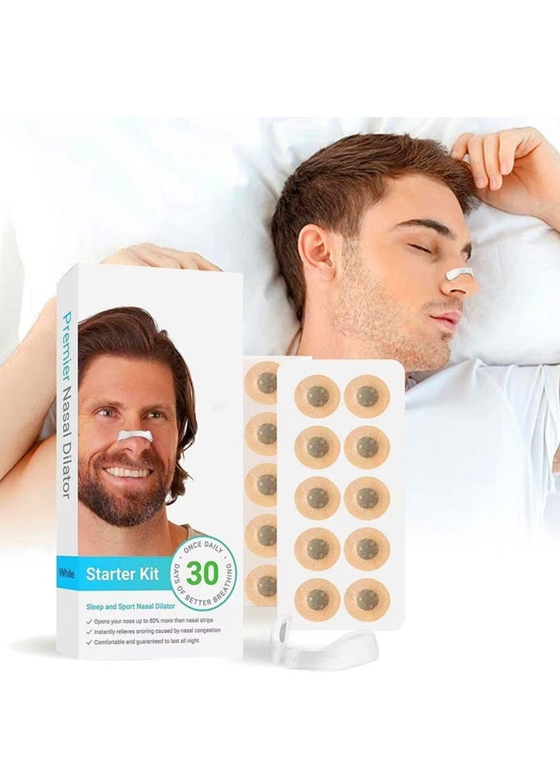 Anti-snoring nose patch Comfortable anti-snoring device (30 Count, White) - Boost Oxygen Intake, Reduce Snoring, Improve Sleep Quality - Sweat Resistant, Skin Safe Nasal Strips - Extra Strength Snoring Solution