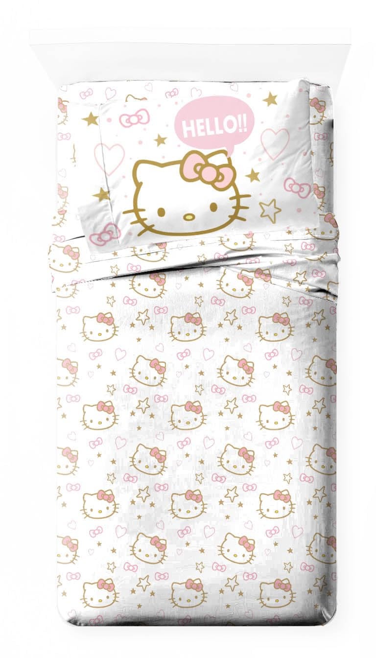 Jay Franco Sheet Set with Fitted Flat Sheets  Pillow Cover  UltraSoft Bedding with Pillowcase for Room Decor Pink  Hello Kitty 3 Piece Twin