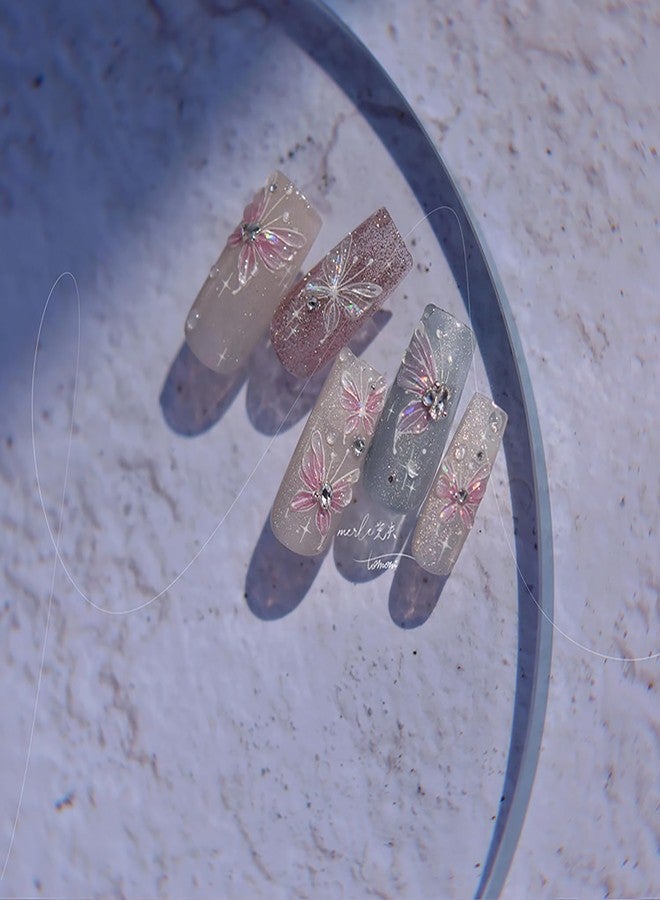 LYLYNB Butterfly Nail Stickers 5D Embossed Butterfly Nail Art Decals Pink Nail Art Stickers Aurora Design Self Adhesive Butterfly Nail Supplies Cute Nail Decals for Women DIY Nail Art Decorations - Image 5