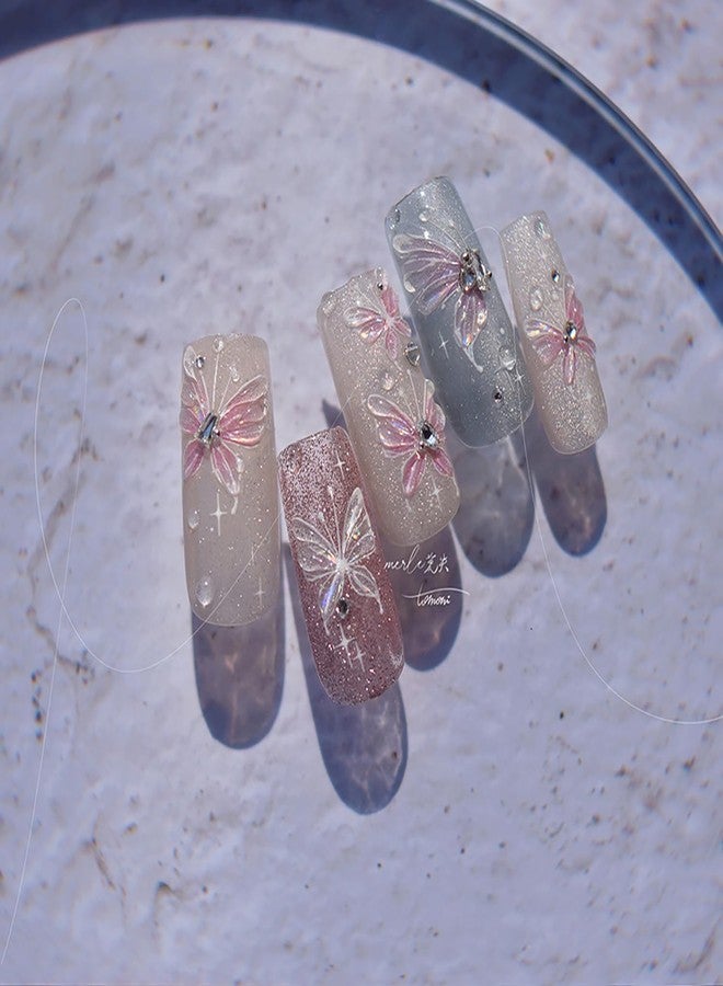 LYLYNB Butterfly Nail Stickers 5D Embossed Butterfly Nail Art Decals Pink Nail Art Stickers Aurora Design Self Adhesive Butterfly Nail Supplies Cute Nail Decals for Women DIY Nail Art Decorations - Image 4