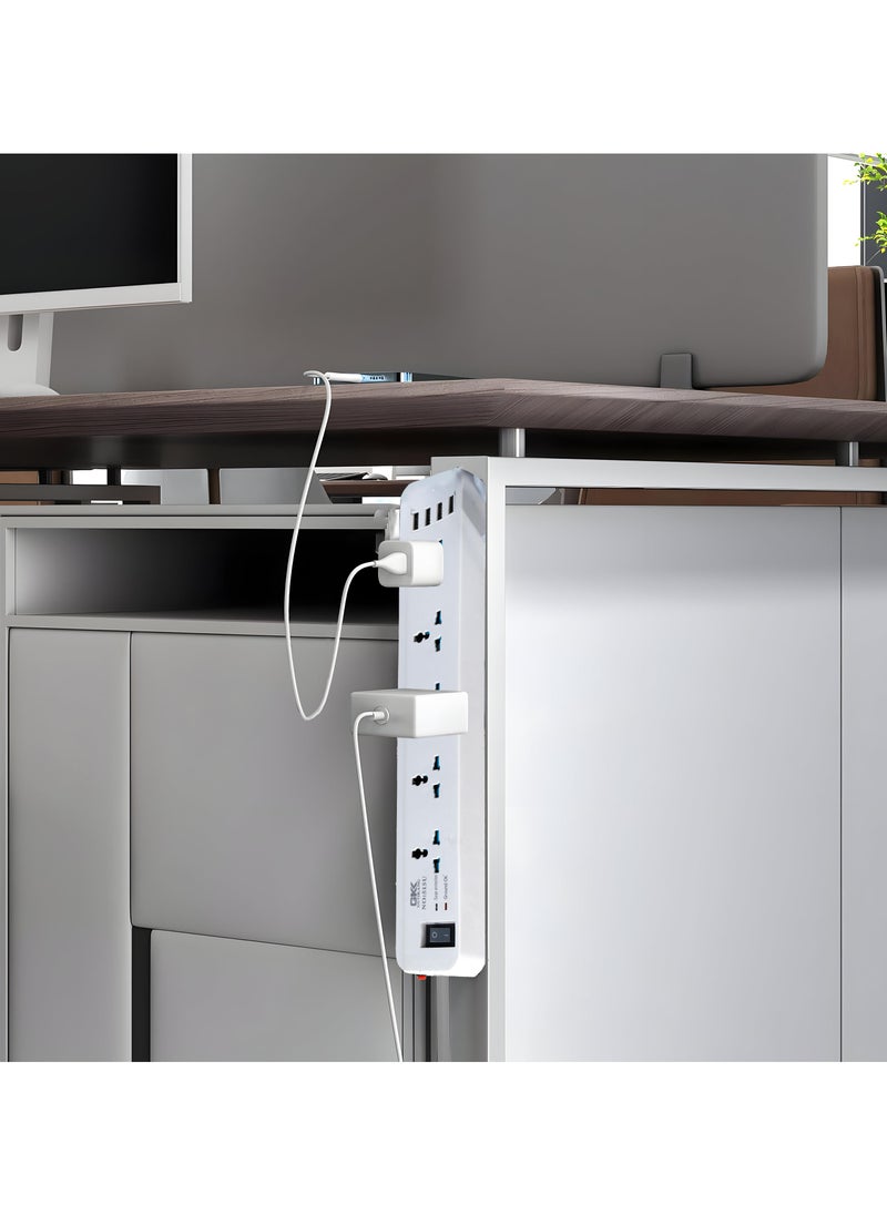 سلك تمديد طاقة 9 طرق بطول 2 متر، 5 منافذ عالمية، 4 منافذ USB، شريط كهربائي، قابس المملكة المتحدة، كابل بطول 2 متر، 250 فولت، 2500 واط، واقي من زيادة التيار