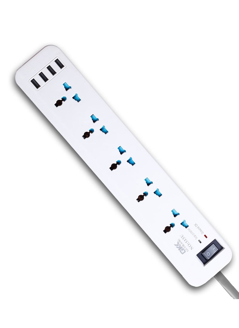 سلك تمديد طاقة 9 طرق بطول 2 متر، 5 منافذ عالمية، 4 منافذ USB، شريط كهربائي، قابس المملكة المتحدة، كابل بطول 2 متر، 250 فولت، 2500 واط، واقي من زيادة التيار