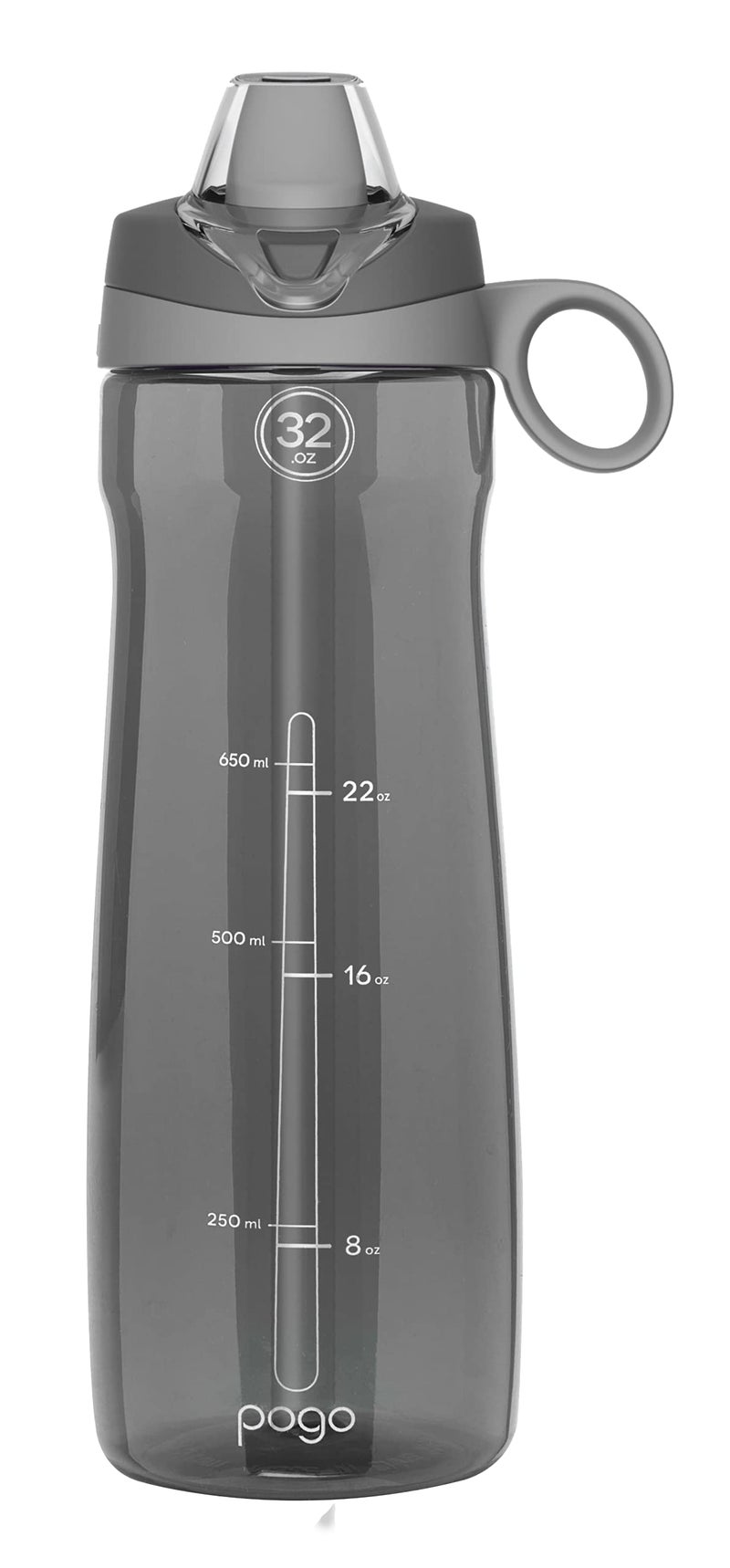 Pogo BPA-Free Tritan Plastic Water Bottle with Soft Straw, 32 Oz, Grey - Image 1