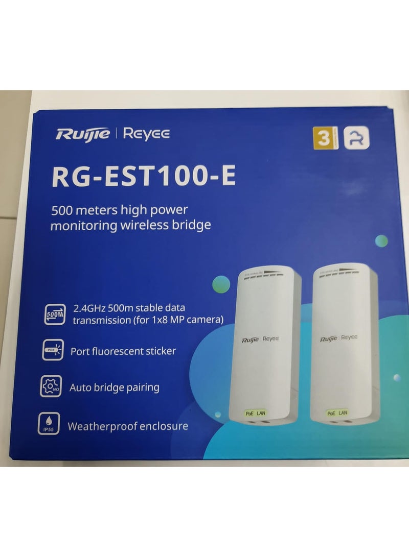 Ruijie Reyee RG-EST100-E Wireless Bridge Access Point, 500m High Power Monitoring, White