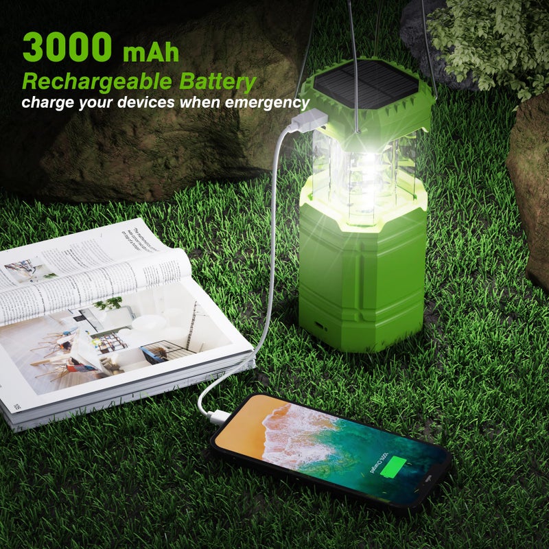 Mesqool Electric LED Camping Lantern for Emergency, 3000mAh Large Capacity Solar Hand Crank Flashlight with 8H Time, Collapsible Survival Light, USB Charger for Cellphone, Must-Have Light for Power Outage - Image 4