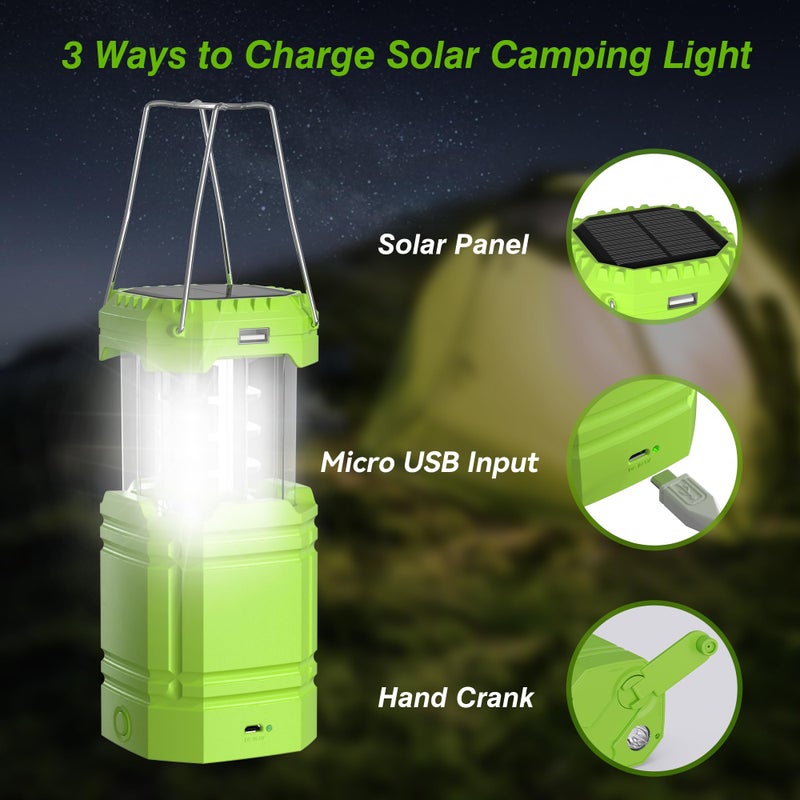 Mesqool Electric LED Camping Lantern for Emergency, 3000mAh Large Capacity Solar Hand Crank Flashlight with 8H Time, Collapsible Survival Light, USB Charger for Cellphone, Must-Have Light for Power Outage - Image 3