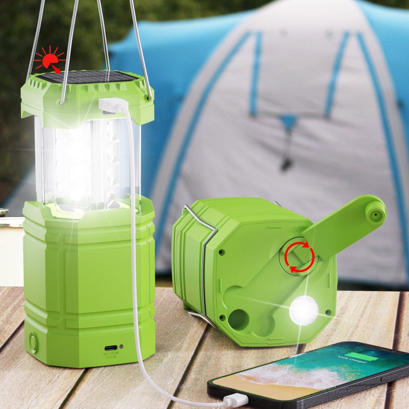 Mesqool Electric LED Camping Lantern for Emergency, 3000mAh Large Capacity Solar Hand Crank Flashlight with 8H Time, Collapsible Survival Light, USB Charger for Cellphone, Must-Have Light for Power Outage - Image 1