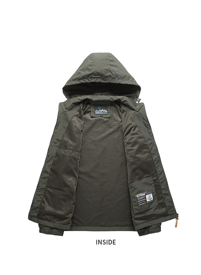 Men's Lightweight Windbreaker Jacket Hooded Rain Coats Soft Waterproof Zipper Pockets Raincoat w/Detachable Hood  - Image 2