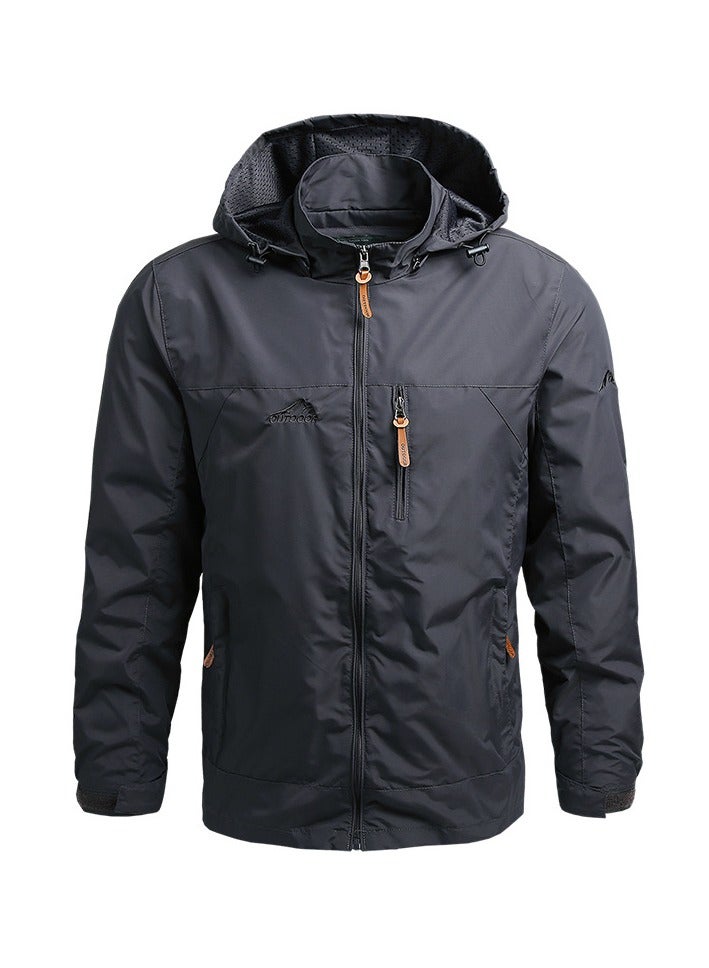 Men's Lightweight Windbreaker Jacket Hooded Rain Coats Soft Waterproof Zipper Pockets Raincoat w/Detachable Hood  - Image 1
