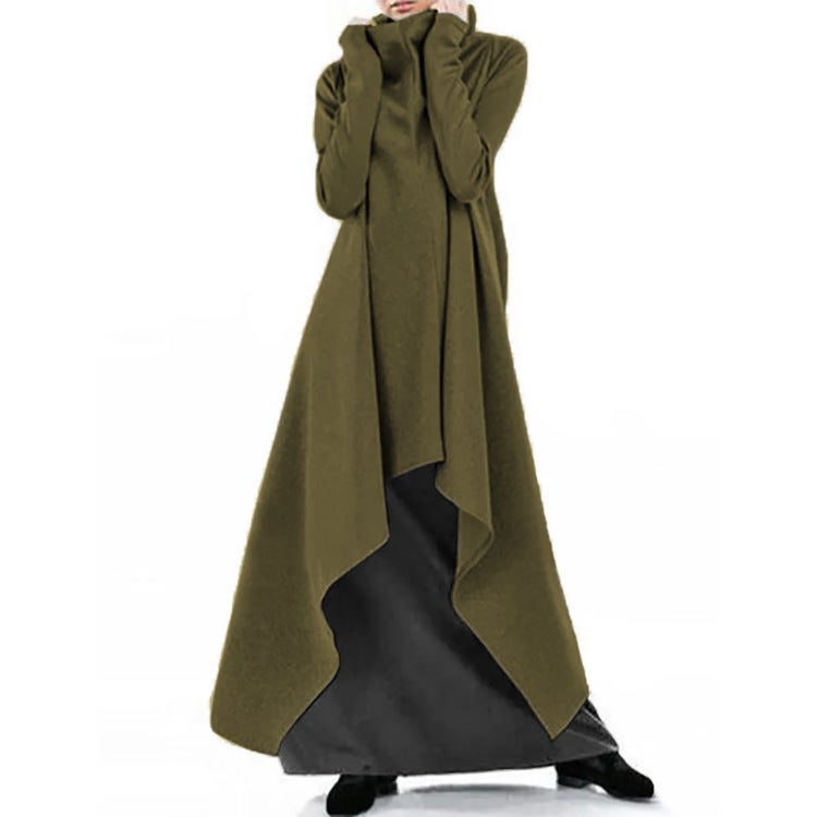 2021wish European and American womens eaby loose irregular solid color robe sweatshirt turtleneck pullover sweater women Black  - Image 5