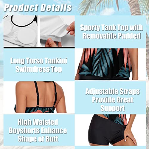 Urchics Womens Gray Tankini Swimsuit Tank Top Two Piece Bathing Suits with Boyshorts Print Leaf M - Image 3