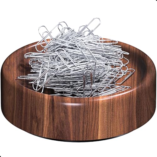grwanpen® Magnetic Walnut Wood Paper Clip Holder,Durable Wooden Magnetic Paper Clip Dispenser Metal Pin Organizer Holder Box Large Capacity for School Office Home Paper Clip Holder for Desk - Image 1
