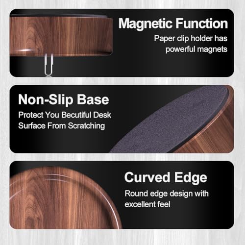 grwanpen® Magnetic Walnut Wood Paper Clip Holder,Durable Wooden Magnetic Paper Clip Dispenser Metal Pin Organizer Holder Box Large Capacity for School Office Home Paper Clip Holder for Desk - Image 4