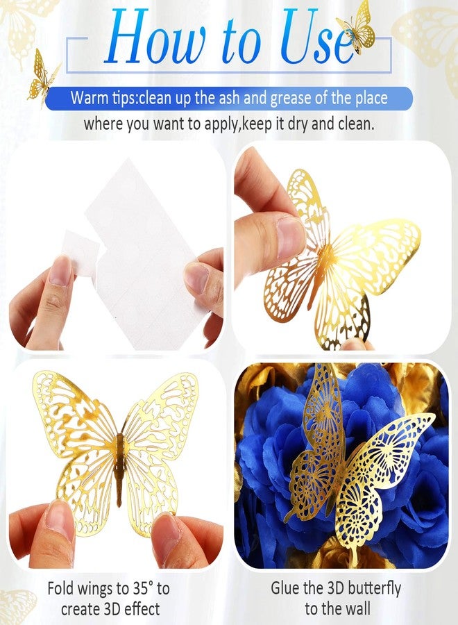 Solsew 296 Pcs Faux Roses with Stem and 3D Butterfly Decorations Artificial Roses Bouquet Artificial Flowers Bulk Stemless Fake Silk Roses for Wedding Party Baby Shower DIY Home Decor (Blue, Gold) - Image 4