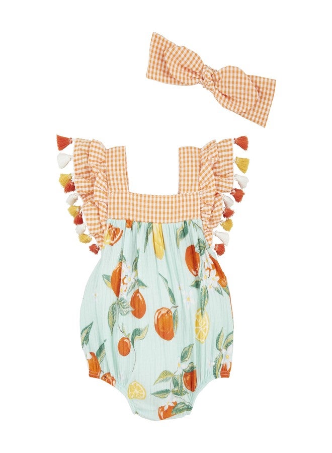 Mud Pie Baby Girl Citrus Print Tassel Bubble; 6-9 Months - Image 1