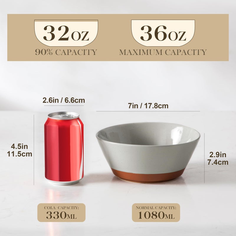 MALACASA Soup Bowls, Ceramic Salad Bowls Set of 4, 36oz Ceramic Bowls for Ramen, Cereal, Fruit and Pho, Microwave & Dishwasher Safe, Speckled Deep Bowls, Grey & Brown - Image 2