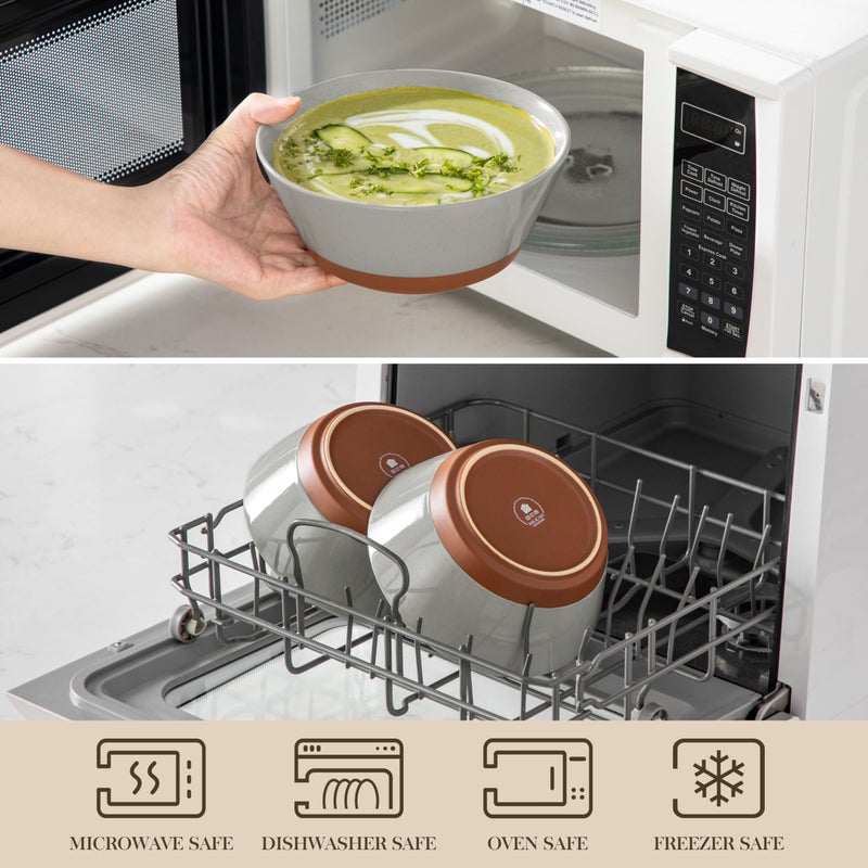 MALACASA Soup Bowls, Ceramic Salad Bowls Set of 4, 36oz Ceramic Bowls for Ramen, Cereal, Fruit and Pho, Microwave & Dishwasher Safe, Speckled Deep Bowls, Grey & Brown - Image 3