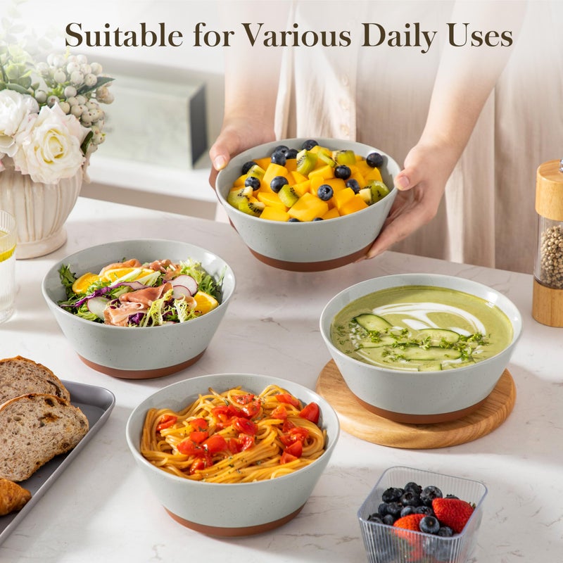 MALACASA Soup Bowls, Ceramic Salad Bowls Set of 4, 36oz Ceramic Bowls for Ramen, Cereal, Fruit and Pho, Microwave & Dishwasher Safe, Speckled Deep Bowls, Grey & Brown - Image 5