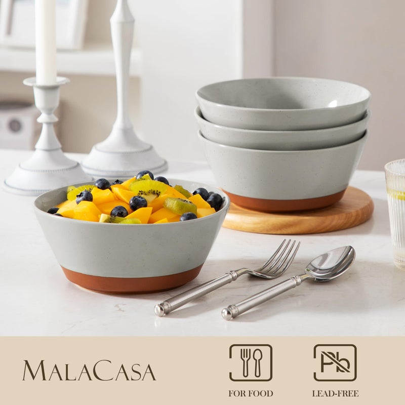 MALACASA Soup Bowls, Ceramic Salad Bowls Set of 4, 36oz Ceramic Bowls for Ramen, Cereal, Fruit and Pho, Microwave & Dishwasher Safe, Speckled Deep Bowls, Grey & Brown - Image 4