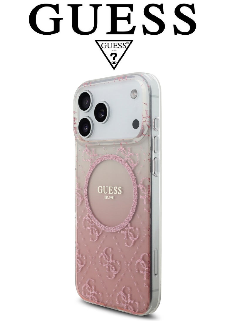 CG MOBILE iPhone 17 Pro silicone phone case in a stylish gradient Pink and transparent design with a premium texture. iPhone 17 Pro case supports MagSafe wireless charging. iphone 17 pro back cover with back protection against impacts.  French-designed, elegant iphone 17 pro cover, certified in partnership with GUESS and CG MOBILE. Pink phone case. - Image 4