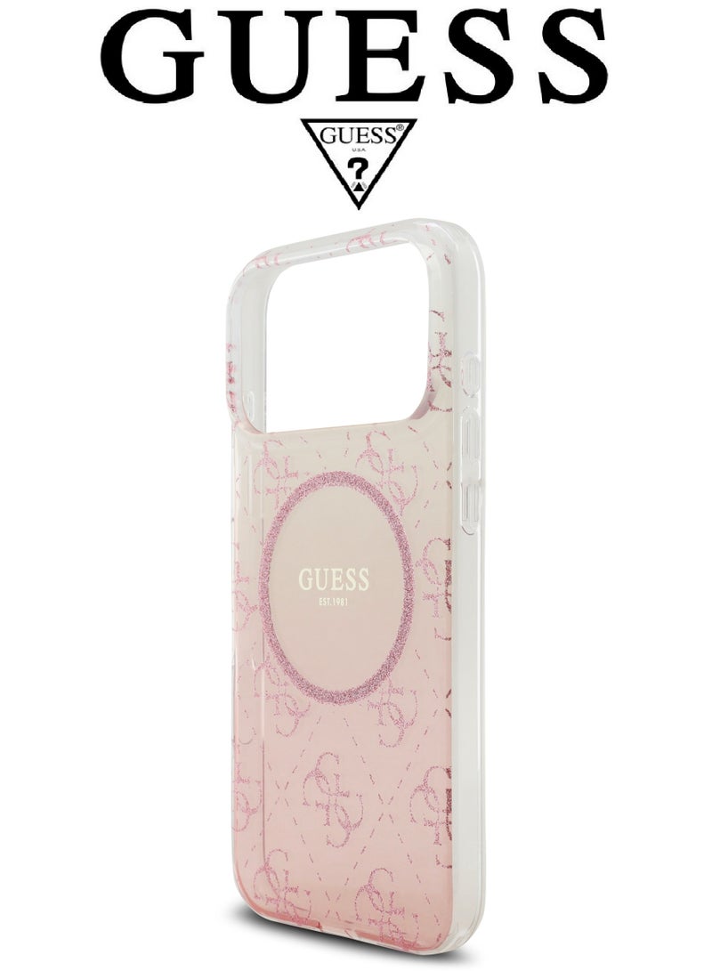 CG MOBILE iPhone 17 Pro silicone phone case in a stylish gradient Pink and transparent design with a premium texture. iPhone 17 Pro case supports MagSafe wireless charging. iphone 17 pro back cover with back protection against impacts.  French-designed, elegant iphone 17 pro cover, certified in partnership with GUESS and CG MOBILE. Pink phone case. - Image 5