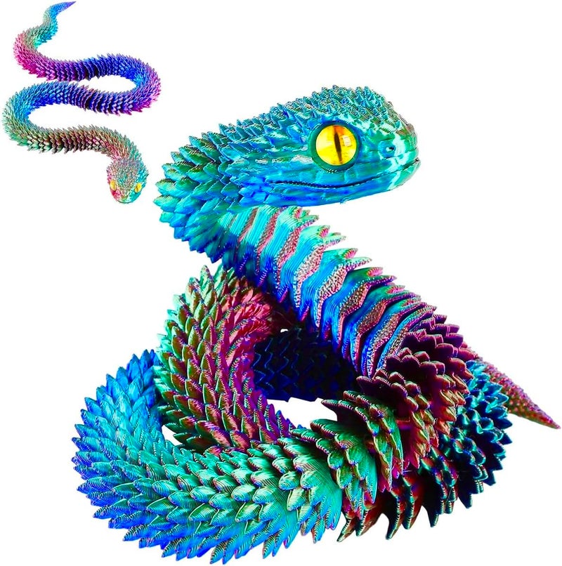 SUMLAND 3D Printed Snake3D Printed Animals 24 Inch 3D Printed Fidget ToysArticulated Crystal AnacondaHome Office Executive Desk Decoration Red Green Blue - Image 3