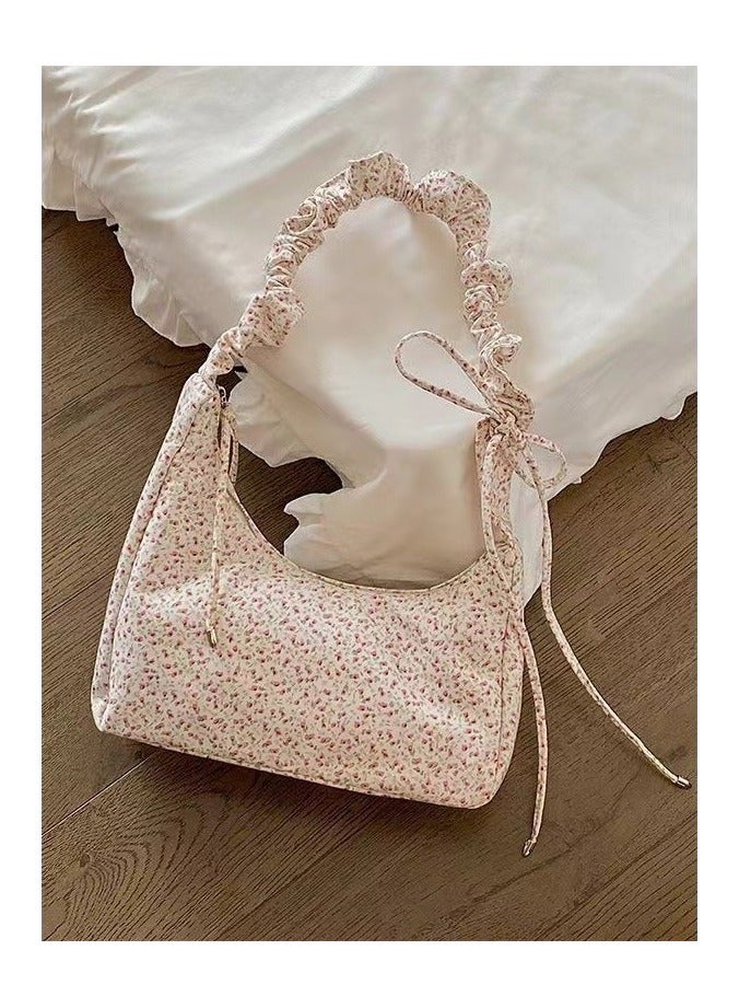 Handbags, gentle and sweet small floral canvas bags, drawstring shoulder bags, niche high-value and versatile crossbody bags - Image 1