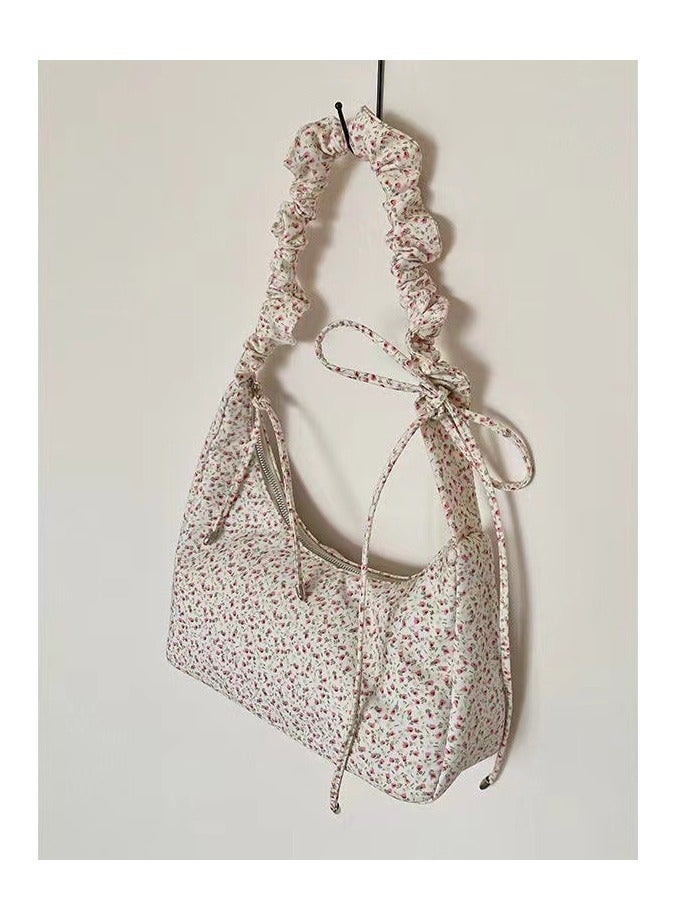 Handbags, gentle and sweet small floral canvas bags, drawstring shoulder bags, niche high-value and versatile crossbody bags - Image 5