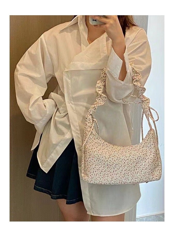 Handbags, gentle and sweet small floral canvas bags, drawstring shoulder bags, niche high-value and versatile crossbody bags - Image 3