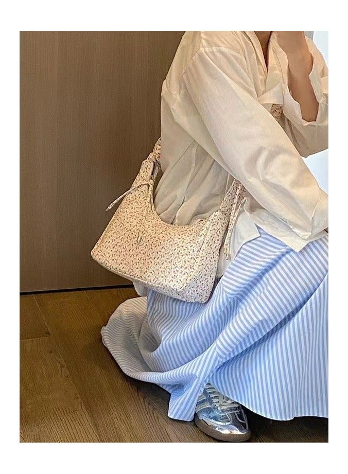 Handbags, gentle and sweet small floral canvas bags, drawstring shoulder bags, niche high-value and versatile crossbody bags - Image 2
