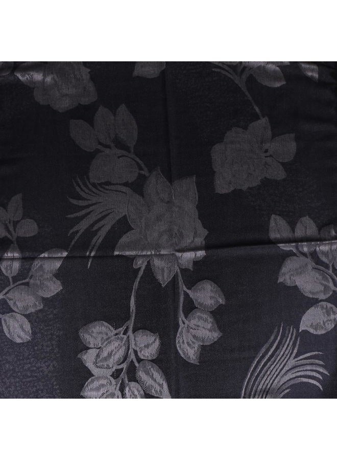 TZ Promise Women Soft Silky Pashmina Reversible Floral Rose Shawl Wrap Scarf w/Fringes (Black-Grey) - Image 3