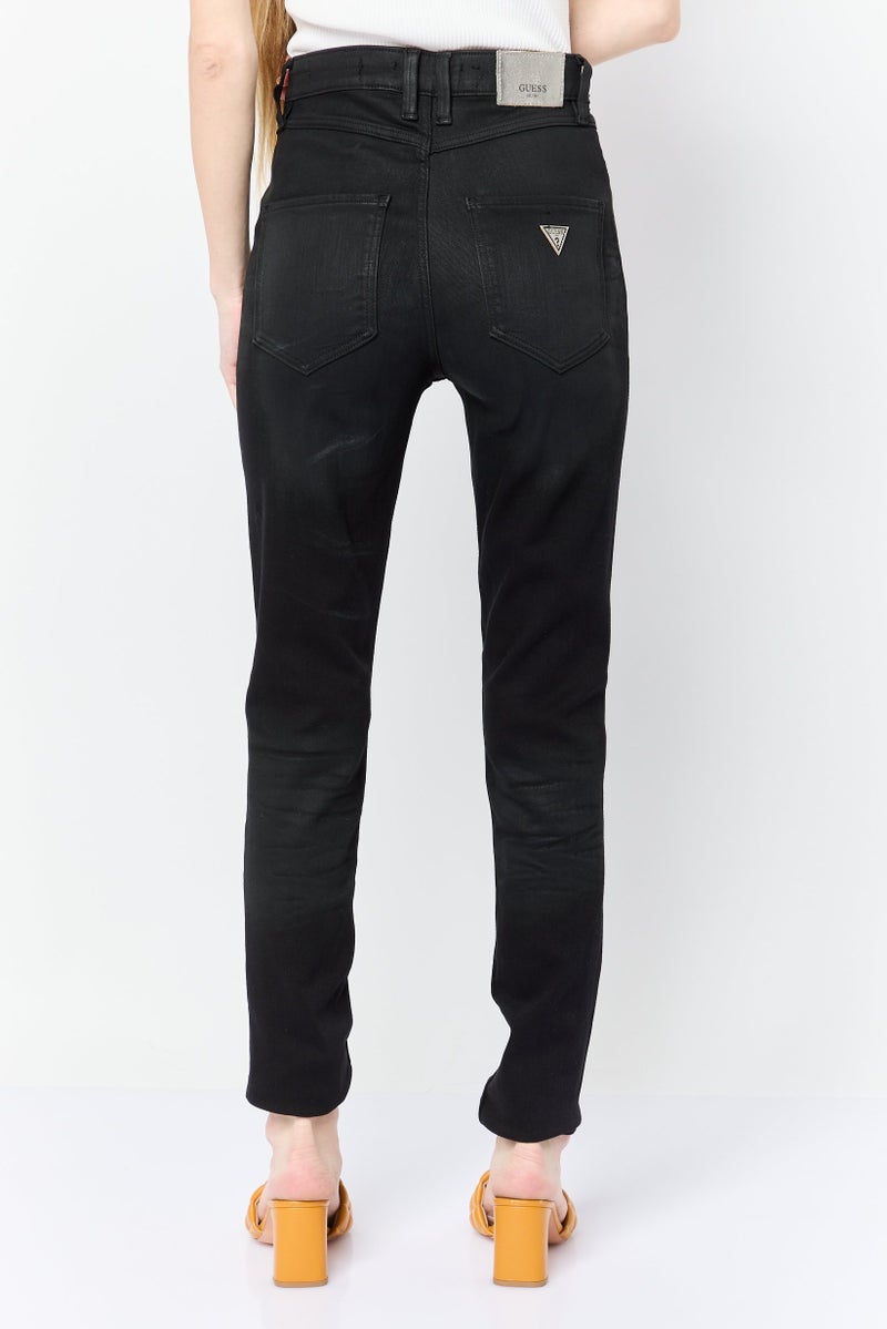 GUESS Women Skinny Fit Plain Stretchable Denim Jeans, Black - Image 4