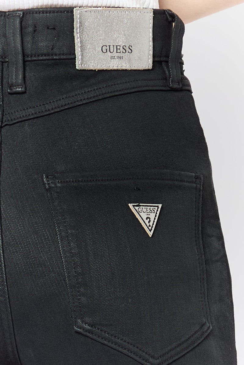 GUESS Women Skinny Fit Plain Stretchable Denim Jeans, Black - Image 3