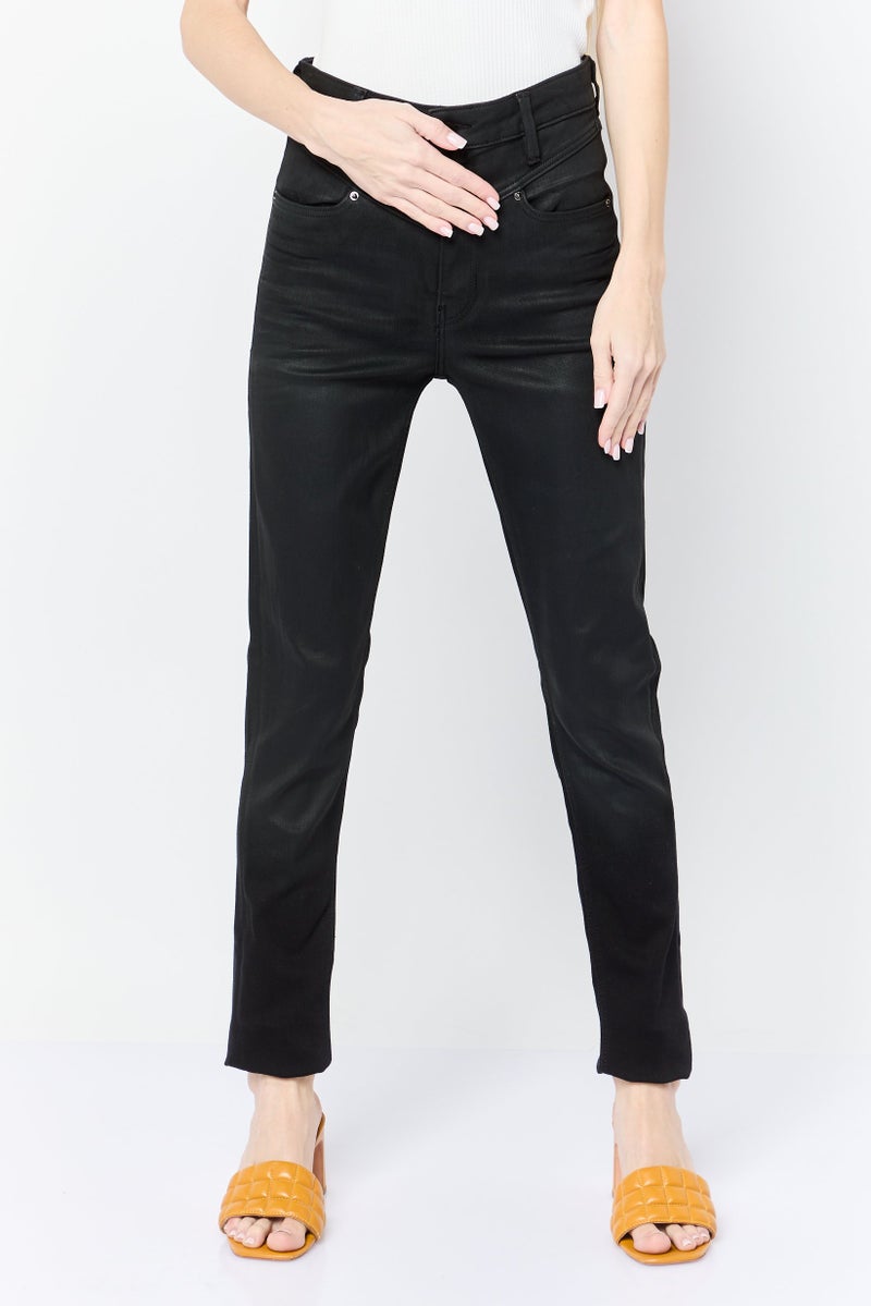 GUESS Women Skinny Fit Plain Stretchable Denim Jeans, Black - Image 1