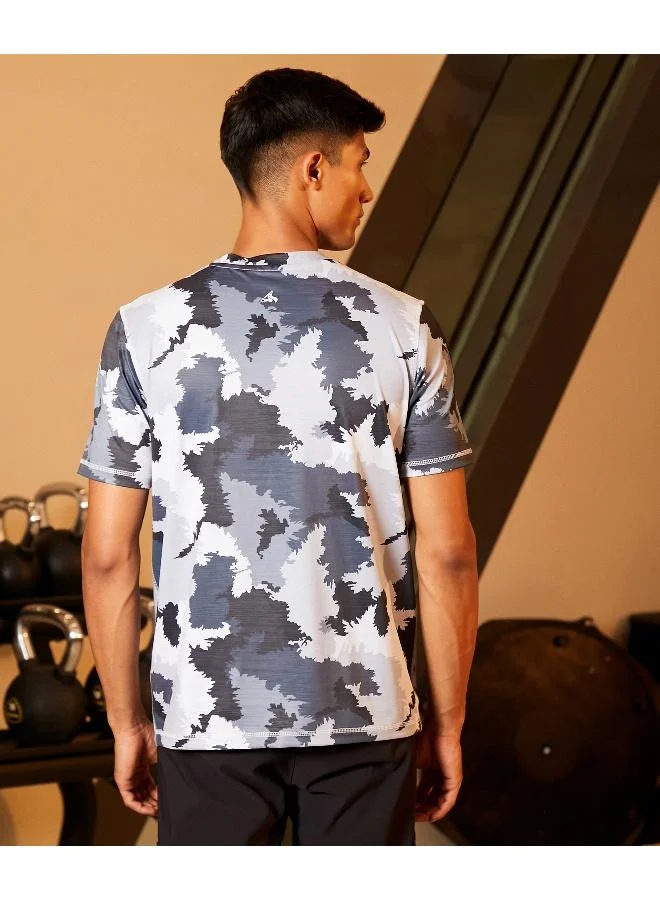 Campus Sutra CS Life Men's Moon Grey Camouflage Activewear T-Shirt For Casual Wear | Crew Neck | Short Sleeve | Anti-Odor | Dri-Fit | Jersey T-Shirt Crafted With Comfort Fit & High-Performance