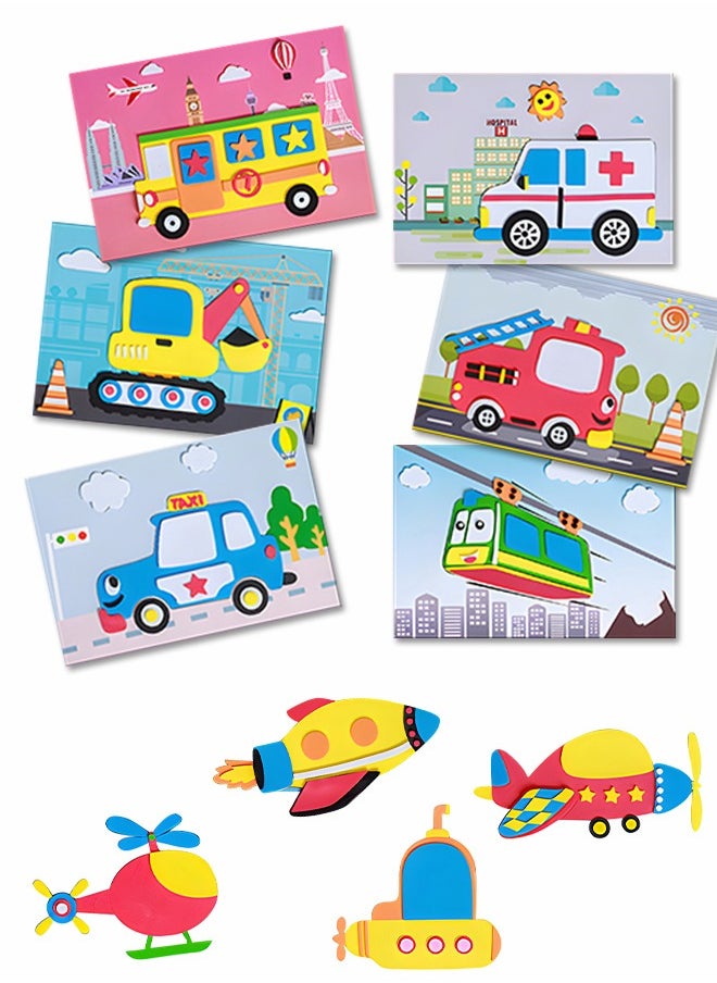 GROIC 12pcs 3D EVA Foam Stickers Puzzle Game DIY Stickers Art Toy Handmade Transportation Theme Craft Kits for Kids Learning Education Toys  - Image 2