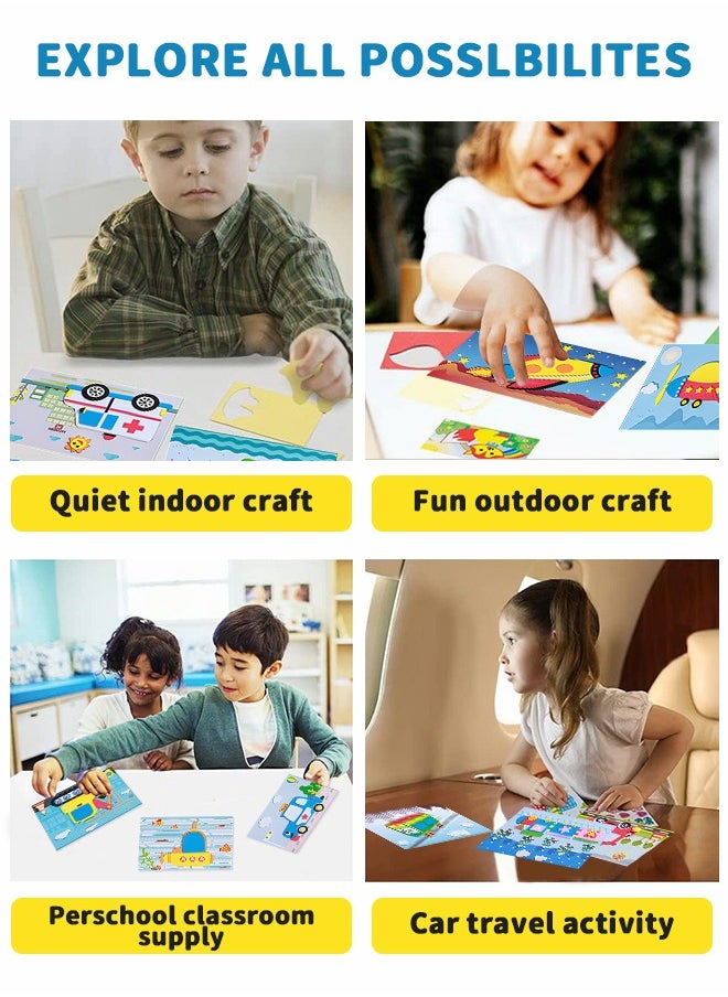 GROIC 12pcs 3D EVA Foam Stickers Puzzle Game DIY Stickers Art Toy Handmade Transportation Theme Craft Kits for Kids Learning Education Toys  - Image 5
