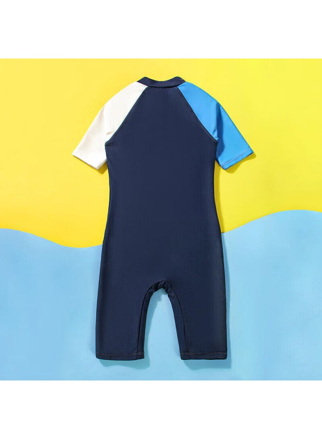 Yizi Children's Swimsuit, Boys' One-piece Swimwear, Surfing Suit, Beach Swimwear, Ezi22b009, Navy Blue, 160cm - Image 2
