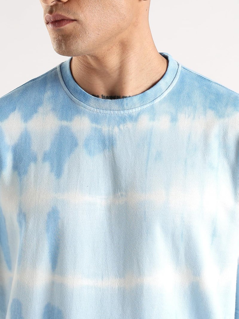 ADRO Trendy Oversized Baggy Fit Drop Shoulder Tshirt in Tie & Dye Style | French Terry Cotton Heavy Fabric Crew Neck T Shirt for Men | TDOS-SKWH-M SkyBlue, White - Image 2