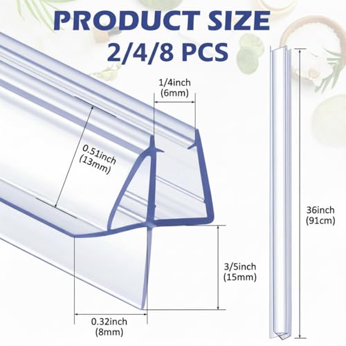 Frienda 2 Pcs Shower Door Bottom Seal 14 x 36 Clear PVC Glass Door Sweep Shower Frameless Seal Strip for Replacement Stopping Leaks and Creating Water Barrier - Image 3